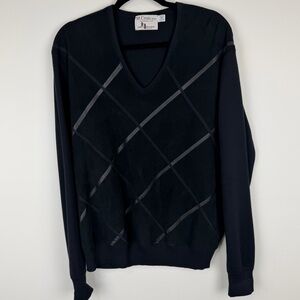 St. Croix Knits Black V-Neck Argyle Sweater Luxury Classic XL